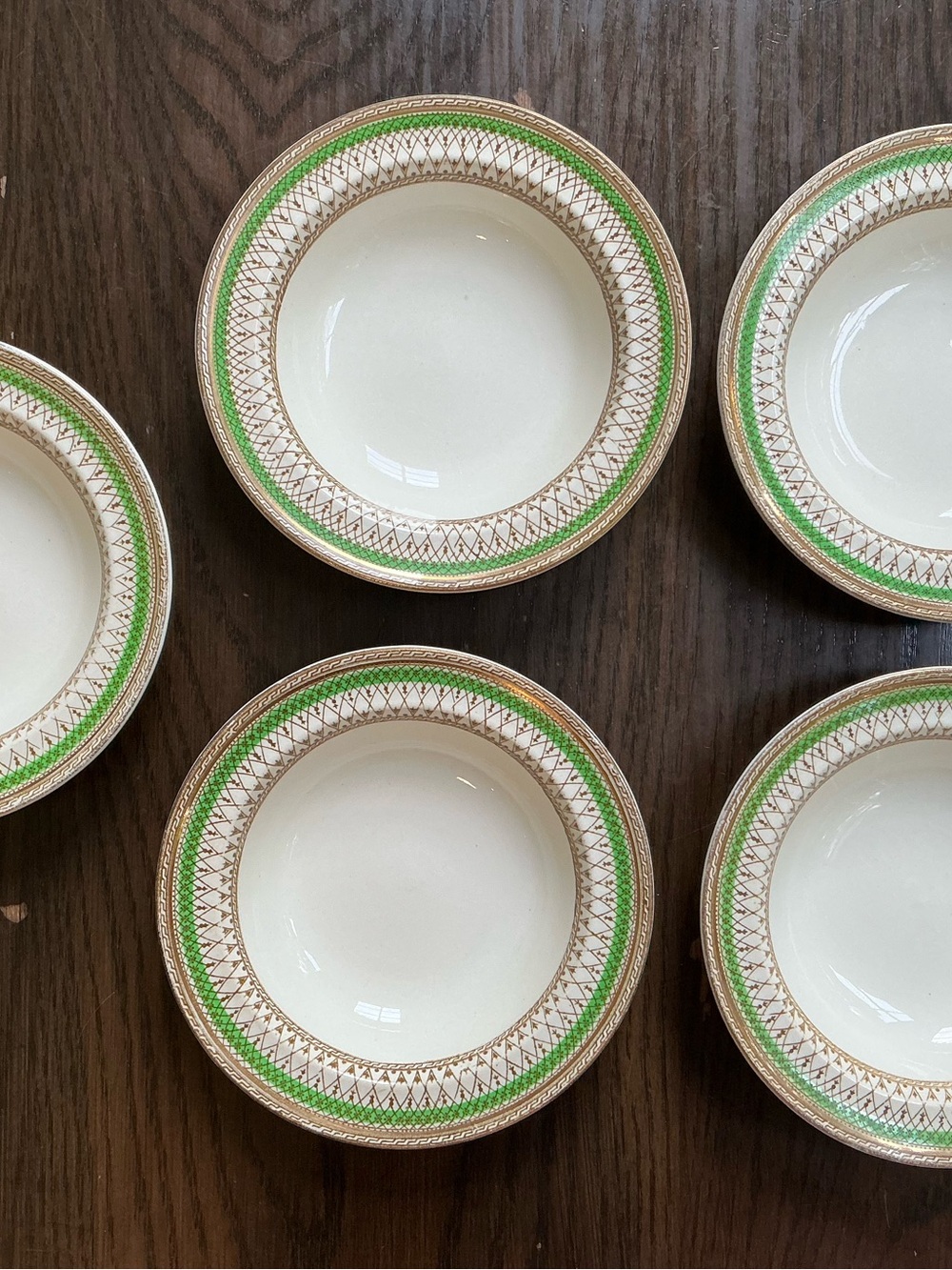 J&G Meakin England Green and Gold Trim Porcelain Bowls - Set of 5
